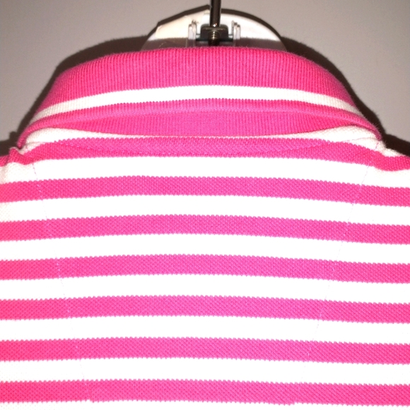 Nautica pink and white striped short sleeve polo style shirt. Size large - Picture 6 of 7
